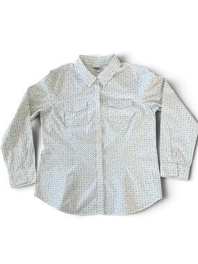 Christopher & Banks White Button-Down Shirt with Light Blue Micro Dot